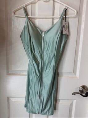 iris Mint Green Slip Dress with Zip